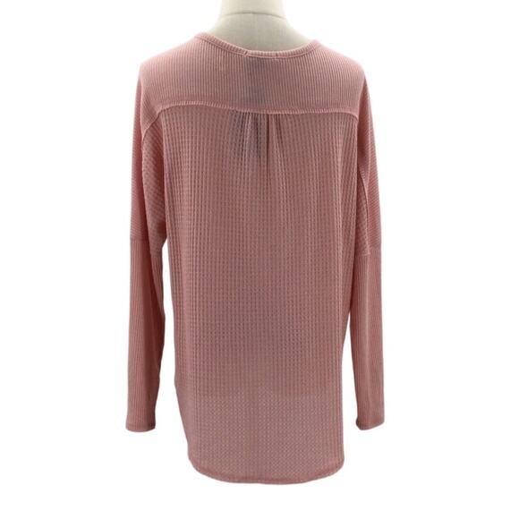 GIBSON LOOK M pink blush long sleeve button waffle knit top blouse NWT B65 - Picture 2 of 6